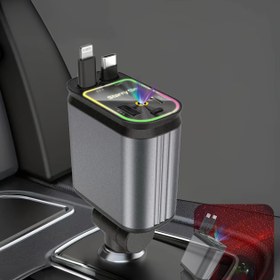 Resim 66W Evrensel Hızlı Araba Şarj Cihazı, 4'ü 1 Arada Geri Çekilebilir Kablo, 180° Ayarlanabilir Yön, 2.6 Feet Geri Çekilebilir Kablo ve USB C Portu ile, USB-C PD Hızlı Şarj, Yıldız Gece Işığı Projeksiyonu, Tavan Galaksi Projeksiyonu, Iphone 15, 14, 13, 12, 11 Pro Max, Galaxy S23 ve Pixel Araba Şarj Cihazı ile Uyumlu. 