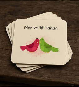 Resim Bk Gift Kişiye Özel Sevgili Evcil Hayvan Tasarımlı 4lü Mdf Ahşap Bardak Altlığı-1, Arkadaşa Hediye, Sevgiliye Hediye Kobitmeyencom34192 Bk Gift 