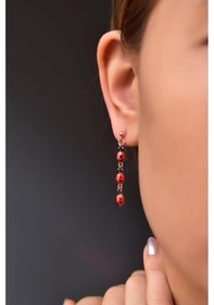 Resim 925 Ayar Gümüş Rose Kaplama Kayan Uğur Böceği Küpe UVPTS300182 