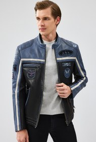 Resim Derimod Takeoff Erkek Mavi Slim-Fit Deri Ceket 23WGM6511WF 