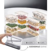 Resim 12'li Block Buzdolabı Ve Derin Dondurucu Sızdırmaz Saklama Kabı Şeffaf 6x(1,5-1,4 Lt) Vienev