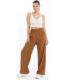 Resim Genius Store Kadın Pantolon Keten Karışımlı Beli Lastikli Kırışmaz Kumaş Pantolon Keten-pantolon Kahverengi 