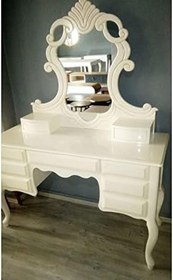 Resim Makyaj Masa 19440 Dresuar 9ÇEKM Kayın Aslan Ayak Parlak Beyaz Aslan Baş El yapım 