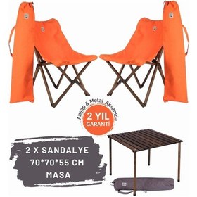 Resim Bag The Joy Ahşap Masa Sandalye Seti Antrasit-turuncu- 70 70 55cm Kahverengi - Turuncu 