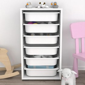 Resim Bronz 6 Sepetli Çok Amaçlı Oyuncak Dolabı, Kiler Dolabı Beyaz 