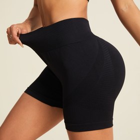 Resim Yüksek Bel Şeftali Kaldırma Dikişsiz Yoga Şortları - Fitness & Dış Mekan Aktiviteleri için Hızlı Kuruyan, Esnek Naylon Karışımı 