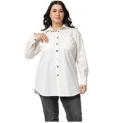 Resim Büyük Beden Çıtçıt Kapamalı Plikaşeli Manşetli Cepli Ekru Gömlek-ekru Ekru 