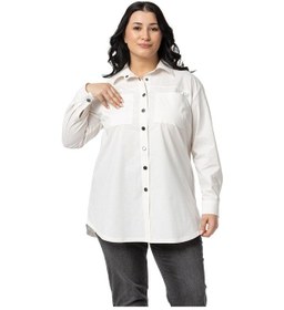 Resim Büyük Beden Çıtçıt Kapamalı Plikaşeli Manşetli Cepli Ekru Gömlek-ekru Ekru 