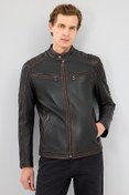Resim Leonard Men's Brown Vintage Slim-Fit Leather Jacket Derimod