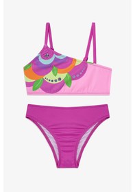 Resim Penti Pembe Kız Çocuk Flower Tek Omuz Bikini Takımı 