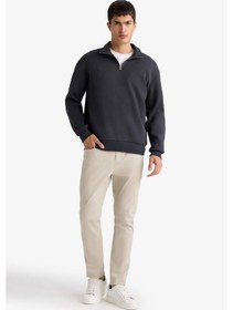 Resim Defacto Regular Fit Dik Yaka Yarım Fermuarlı Basic Düz Sweatshirt X7405az25auar214 Antrasit 