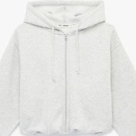 Resim Koton Şardonlu Uzun Kollu Kapüşonlu Arkası Baskılı Fermuarlı Sweatshirt Kar Melanj 6sal10635ık Gri Melanj 