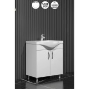 Resim Özceden Yıldız Banyo Dolabı 80 cm Ayaklı Beyaz Mdf Alt Modül ve Lavabo 