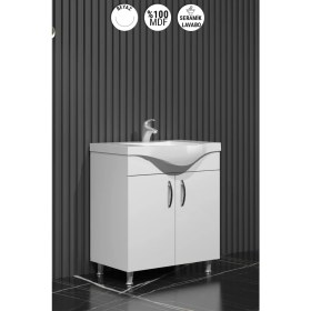 Resim Özceden Yıldız Banyo Dolabı 80 cm Ayaklı Beyaz Mdf Alt Modül ve Lavabo 