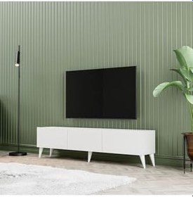Resim Mezza 1240 Eva 3 Kapakli Kulpsuz 150 Cm Ayakli Tv Ünitesi Beyaz 