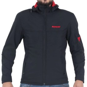 Resim Ceket Jaws Kapşonlu Soft Shell Motosiklet Montu Siyah-Kırmızı - L 