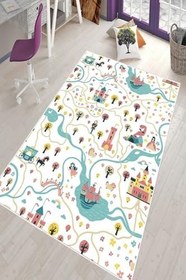 Resim Pelangi Mavi Gemi Desenli Yıkanabilir Kaymaz Taban Leke Tutmazbebek Ve Çocuk Odası Halısı, Turkuvaz 80 x 150 