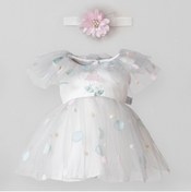 Resim MİNİBORN Yeni Doğan Kız Kısa Kollu Fungus Flowers Dress Gri Elbise Set 