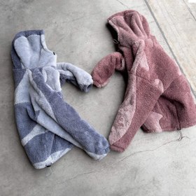 Resim Kaşmir Fermuarlı Peluş Hoodie - Gri / XL 