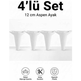 Resim Aspen 12 Cm Beyaz 4'lü Set Koltuk Baza Dolap Tv Ünitesi Yatak Odası Konsol Ayağı Beyaz 