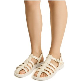 Resim Elit Camila Kadın Hakiki Deri Ortopedik Düz Sandalet Bej Bej 