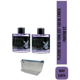 Resim Playboy New York Erkek Parfüm EDT 2 x 100 ML + Çanta Mavi 