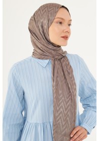 Resim Mirsoy Scarf Zikzak Desen Parlak Jakar Şal - Vizon Açık Vizon 