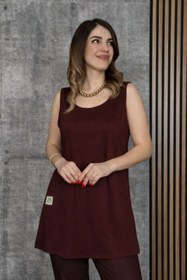 Resim Efnaz style Kadın Askılı Yuvarlak Yaka Viskon Iki Iplik Bluz Ve Eşofman Altı Ikili Takım 