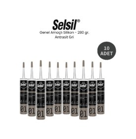 Resim Selsil Genel Amaçlı Antrasit Gri Silikon 280 Gr. 10 Adet Antrasit Gri 