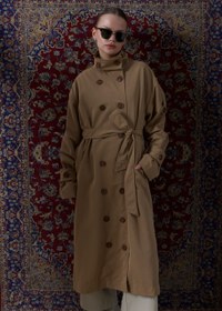 Resim Dik Yaka Oversize Trençkot Camel - M/L 