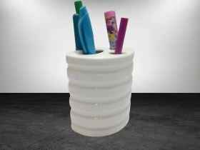 Resim 2 Adet Kalemlik Oval Çizgili Model Seramik Ofis Gereci 9x6x11cm Çok Renkli 