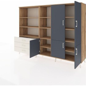 Resim Hyperion Dolap 11 Raflı 3 Çekmeceli 5 Kapaklı 220x44x163 Çam-antr Çam-antrasit/aytaşı 