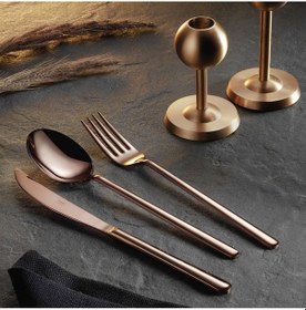 Resim Arsel Lotus Titanyum Rose Gold 36 Parça Parlak Bakır Renk Çatal Kaşık Bıçak Takımı 304 Kalite 4mm Set Metalik 