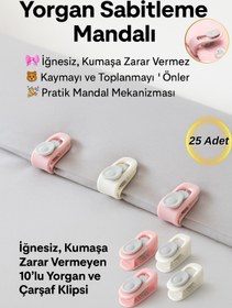 Resim Hane Dostu 25 Adet Yorgan Sabitleme Mandalı – İğnesiz, Kumaşa Zarar Vermeyen Yorgan ve Çarşaf Klipsi 
