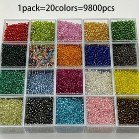 Resim 9800 adet 2mm Cam Tohum Boncukları, 20 Canlı Renk, Takı Yapımı için Yüksek Kaliteli Yuvarlak Top Boncuklar, DIY Küpe, Bilezikler, El Sanatları 