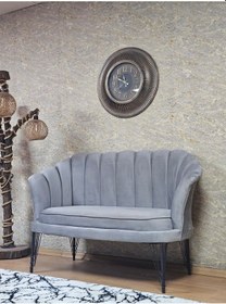 Resim Zafir İkili İstiridye Siyah Boyalı Telli Ayak Çay Seti Koltuk Tekli Berjer , İkili Berjer Koltuk Gri 