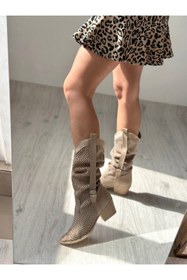 Resim SHOEBOURNE Bej Süet Delikli Western Tarzı Yazlık Çizme 