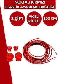 Resim Dopar Kırmızı Elastik Esnek Ayakkabı Bağcığı Akıllı Kilitli Bağcık 100cm 2 Çift 