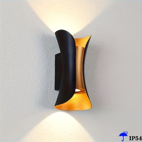 Resim Modern LED Duvar Lambası - Zarif Altın ve Siyah, Yarı Yıkama Montajlı İç/Dış Mekan Aydınlatması - Oturma Odası, Yatak Odası, Bahçe ve Avlu için - Güç Kablosu ile, Pil Gerektirmez, Kurulum Donanımı Dahil, Aydınlatma Aracı E26/E27 