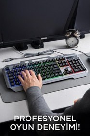 Resim Torima Oyuncu Klavyesi Rgb Işıklı Mekanik Ergonomik Kablolu Klavye TK13 Siyah 