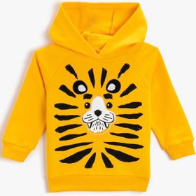 Resim Erkek Bebek Hayvan Baskılı Kapüşonlu Sweatshirt Pamuklu 