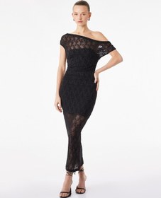 Resim Koton Slim Fit Kayık Yaka Bodycon Dantelli Taşlı Midi Abiye Elbise Siyah 6sak80049fk Siyah 
