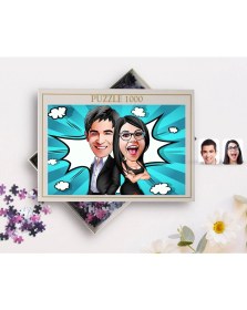 Resim Kişiye Özel Sevgililer Karikatürlü 1000 Parça Profesyonel Puzzle-6 