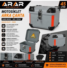 Resim Motosiklet Arka Çanta Kare Bgc Gri-siyah 45 Lt Çelik Kilit-2928 