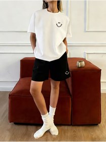 Resim puolikuu Kadın Oversize Eşofman ŞORTLU Takım smile Baskılı TSHİRT - ŞORTLU 