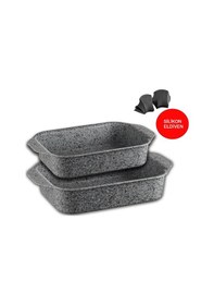 Resim Stone-age 2'li Çizilmez, Yanmaz, Yapışmaz Fırın Tepsisi 30x22 Cm / 35x25 Cm Gri 