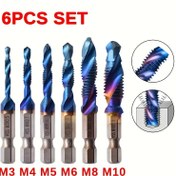 Resim 6 adet Titanyum Kaplamalı Hex Shank HSS Vida Konu Metrik Musluk Matkap Uçları Vida Makinesi Bileşik M3 M4 M5 M6 M8 M10 El Aletleri 