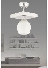 Resim İstanbul Avize Lara Tekli Kare Gümüş Kasalı Beyaz Opak Camlı Avize 