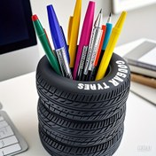 Resim 1/2 Adet Eğlenceli Lastik Şekilli Kalemlik - Dayanıklı Siyah PVC Masa Organizatörü, Okul ve Ofis İçin Uygun 