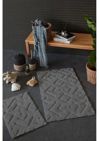 Resim Hcw Mors Açık Gri %100 Pamuk Viskon 2 Parça Banyo Paspas Seti 40 60+60 100 Cm Gri 